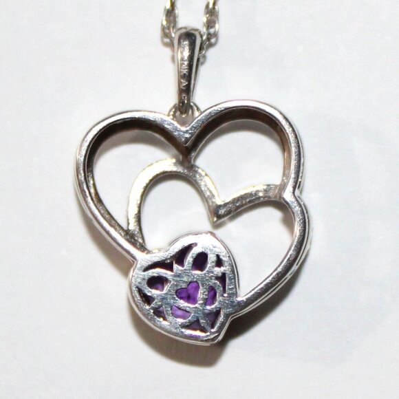 Sterling Silver 14kt Gold Amethyst Heart Necklace - Picture 2 of 7